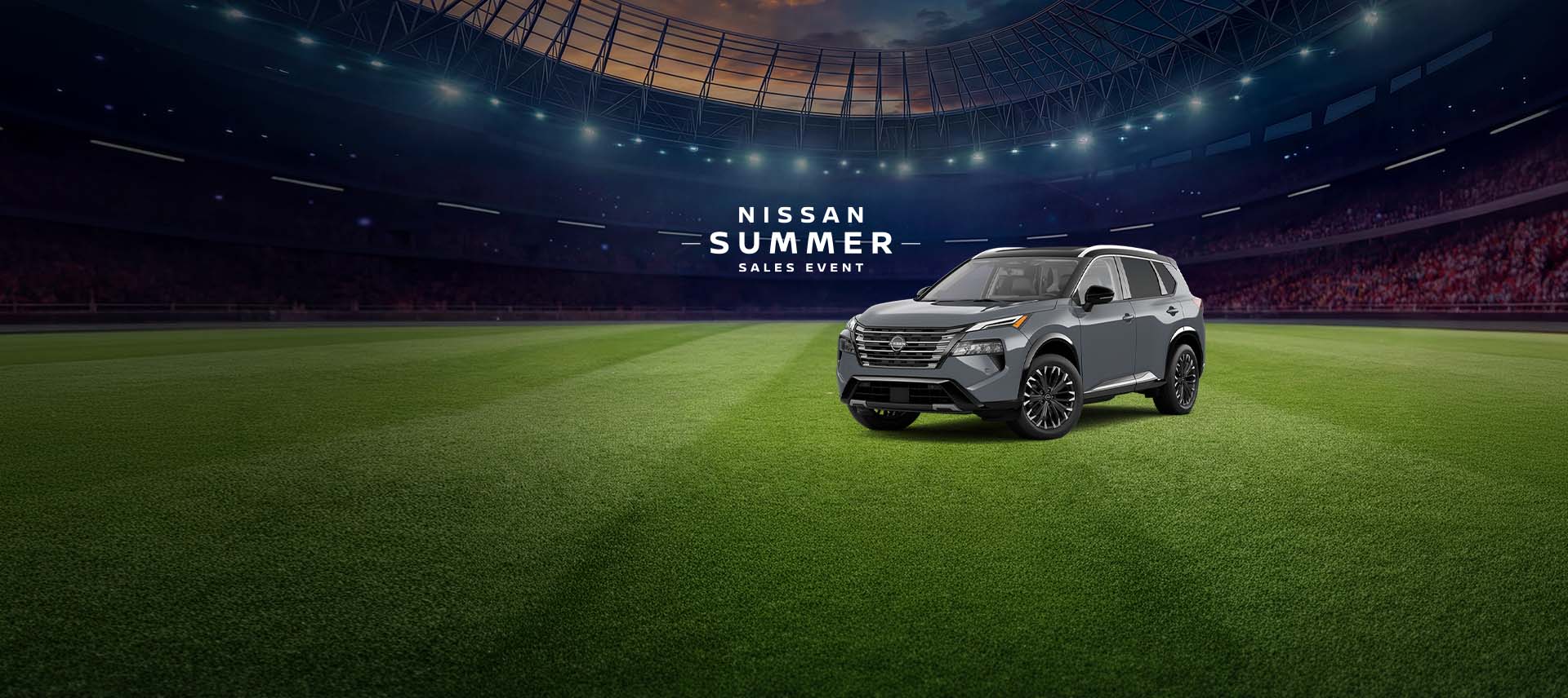 2026 Nissan Rogue on a soccer stadium field — Nissan Summer Sales Event at Chico Nissan