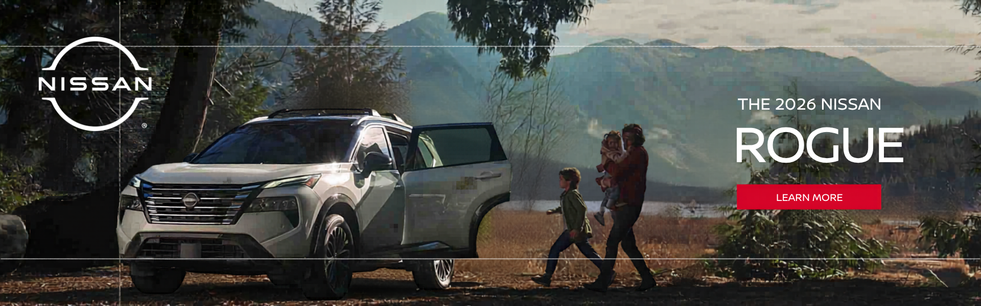 2026 Nissan Rogue with family in mountain setting