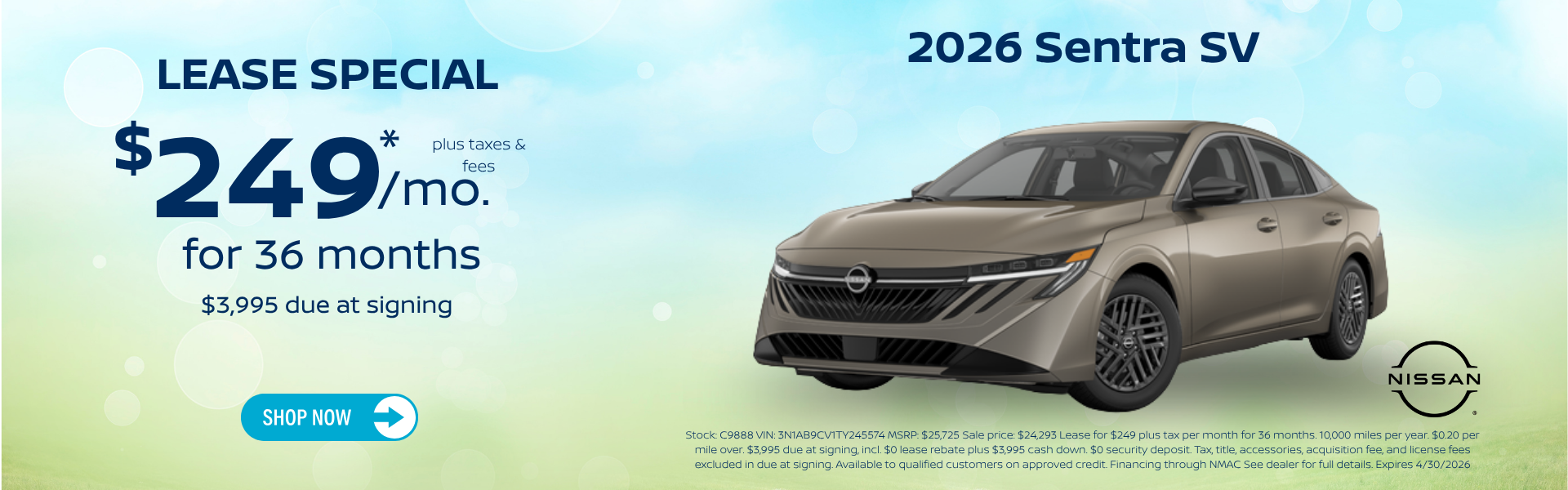 2026 Nissan Sentra Lease